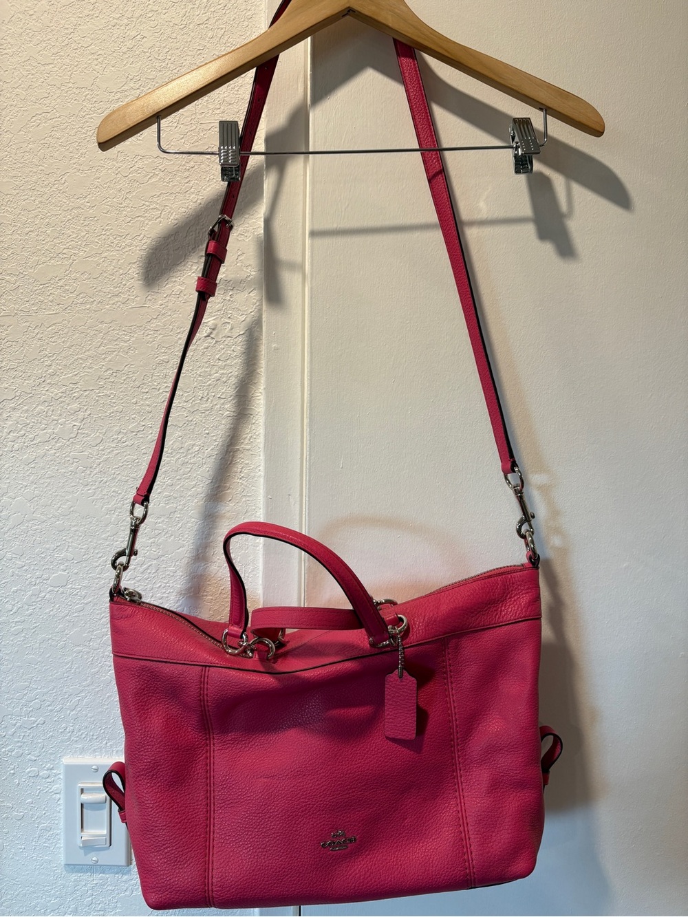 COACH Lenox Satchel in Pebble Leather in Bright Pink, F59325